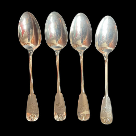 Set of 4 antique Tiffany & Co. Palm Pattern sterling silver table/dessert spoons