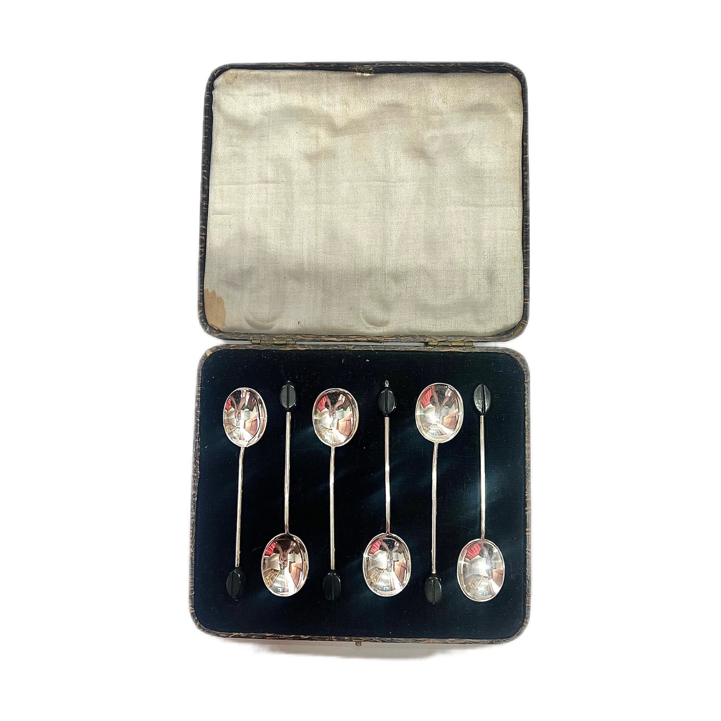 6 George V sterling silver coffee spoons with bakelite coffee bean finials and original set
