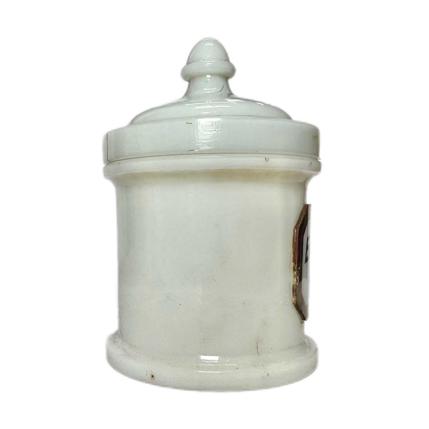 Antique Whitall Tatum Milk Glass Apothecary Jar- Nux Vomica