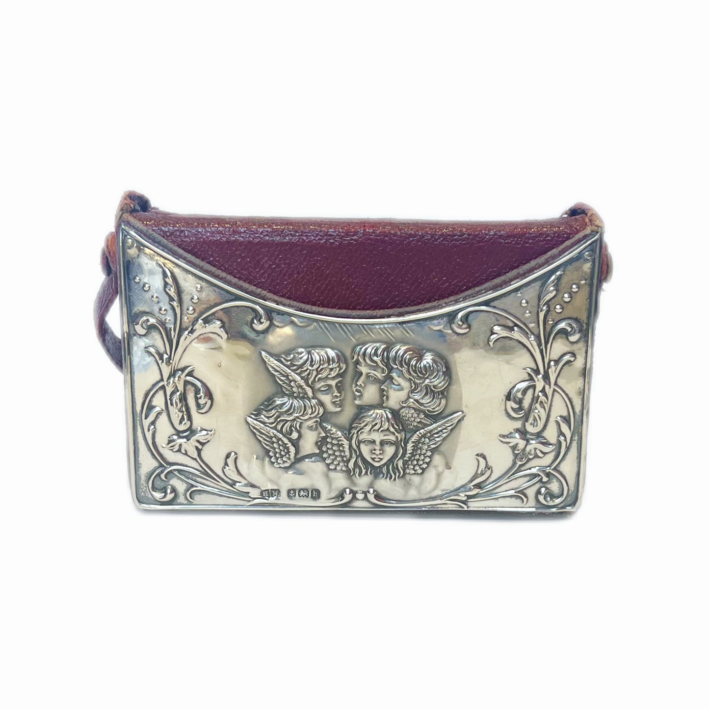 Antique Edwardian prayer and hymnal book travelling case with sterling silver frontispiece