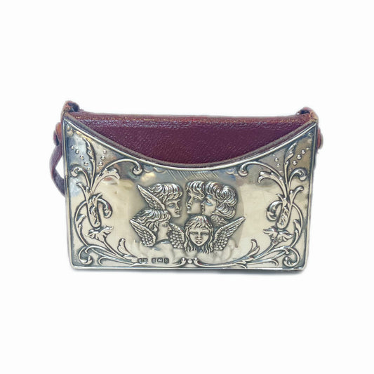Antique Edwardian prayer and hymnal book travelling case with sterling silver frontispiece