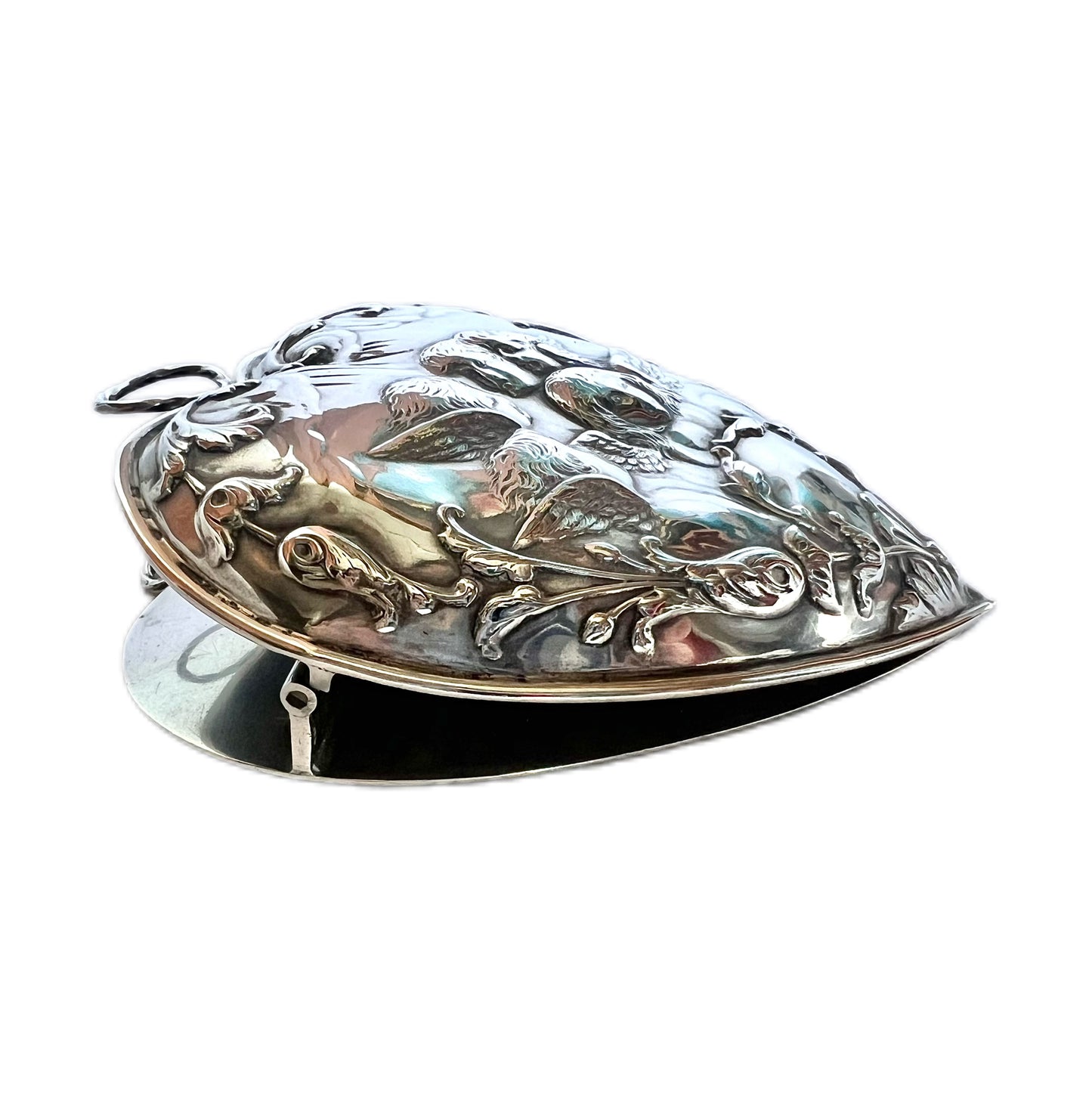 Antique Victorian sterling silver heart shaped novelty desk accessory/ clip, William Comyns