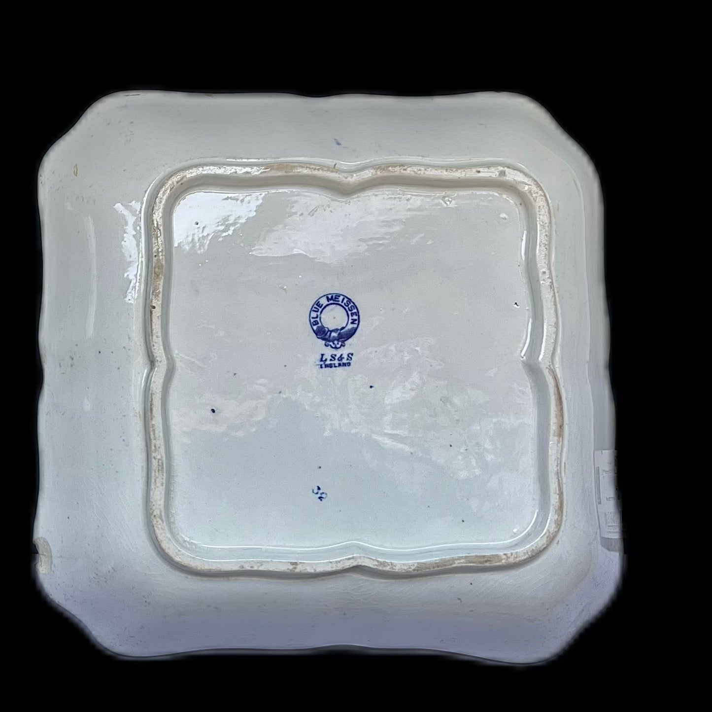 Antique CHIPPED Lewis Strauss & Son's blue and white transferware square serving dish in Blue Meissen pattern (Copy)