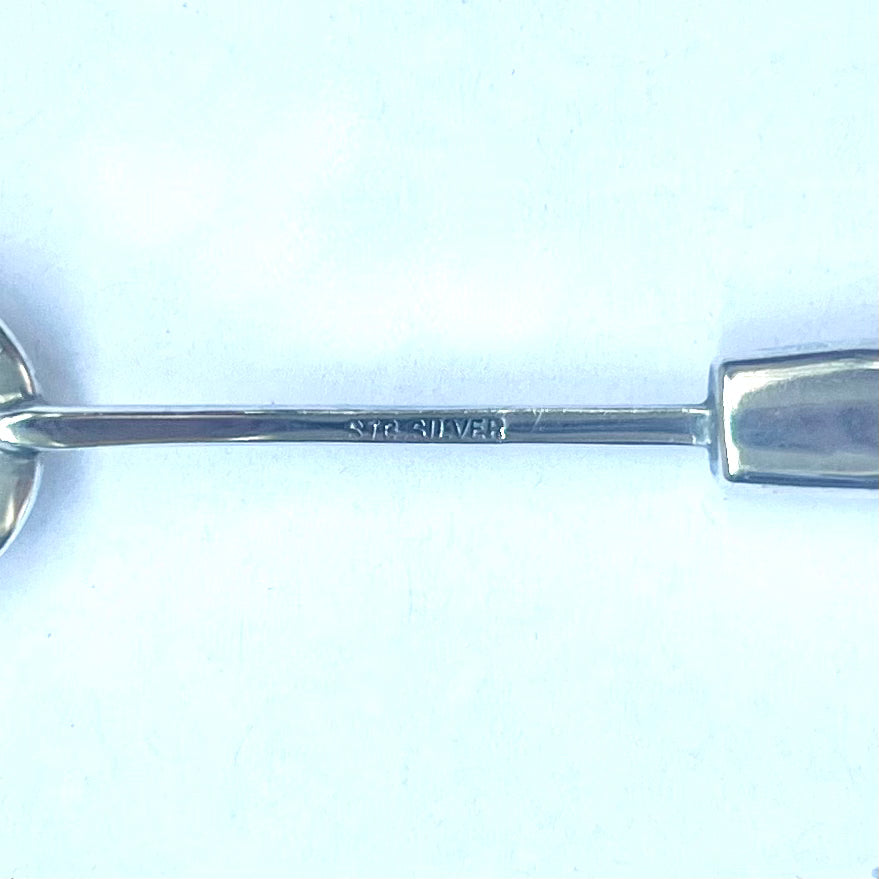 Antique New Zealand sterling silver condiment spoon with nephrite jade handle