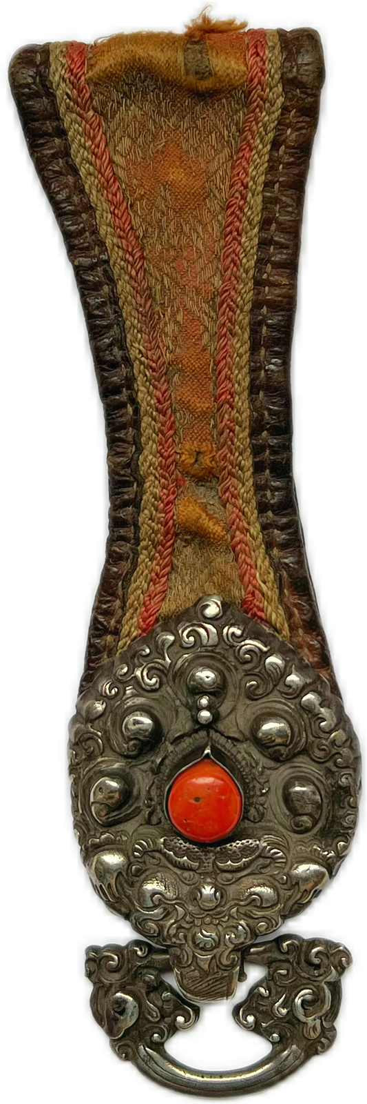 Rare 19th century Tibetan coral and silver lochab belt ornament