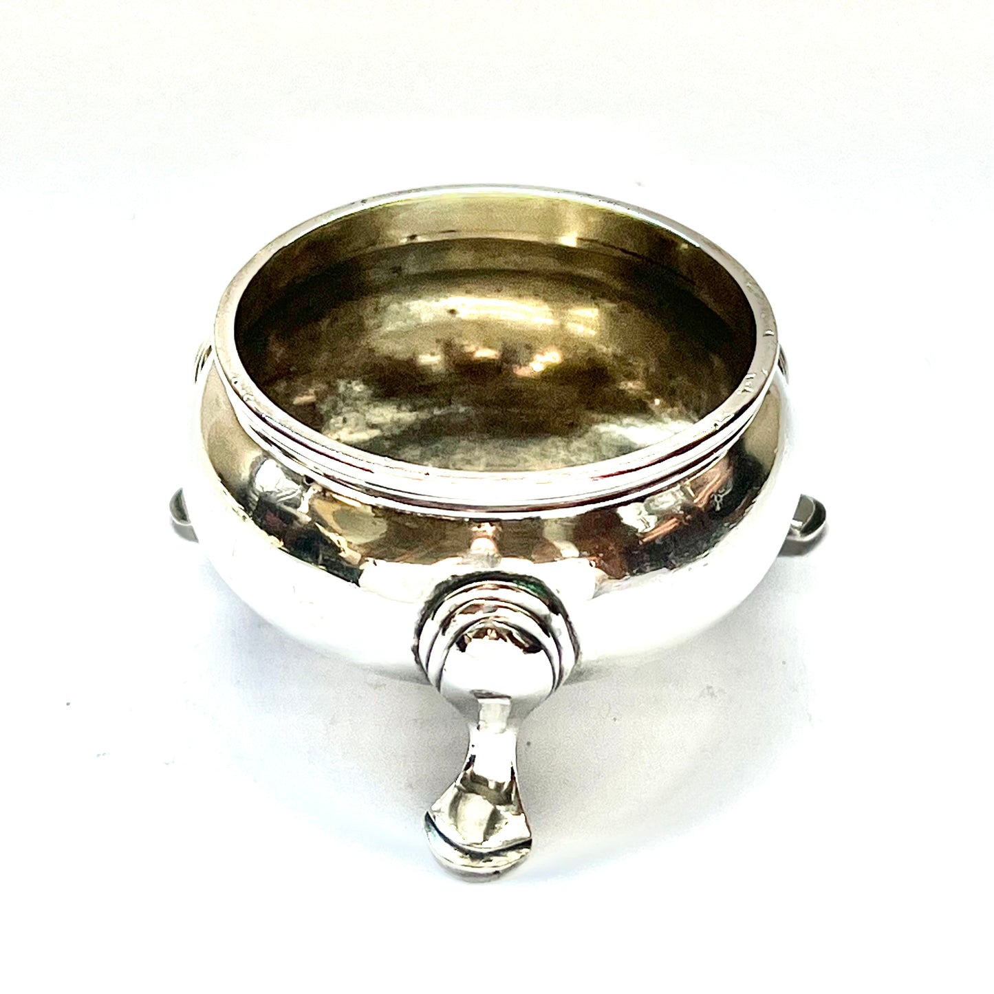 Vintage English Britannia silver salt cellar, marks for London, 1935, Goldsmiths and Silversmiths’ Alliance