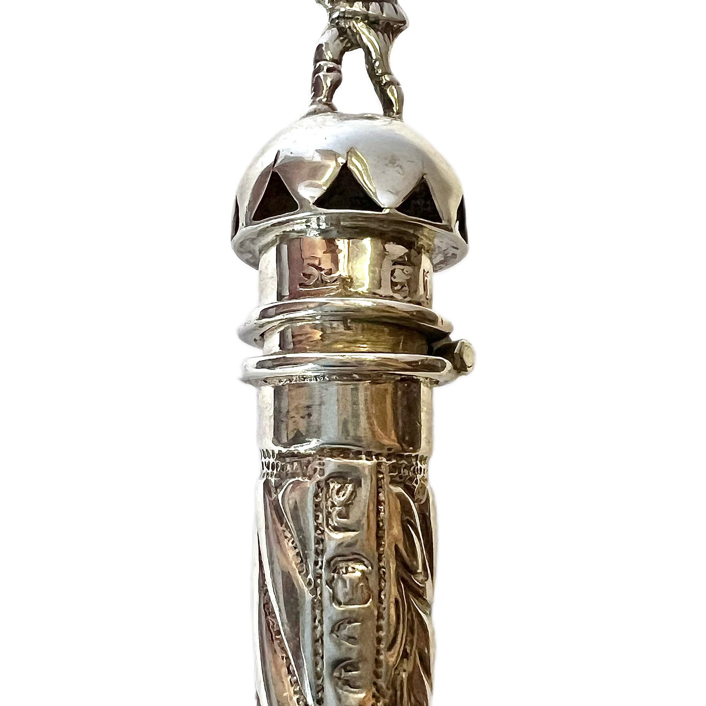 Late Victorian crested sterling silver ‘Mr Punch’ novelty sealing wax & matches holder