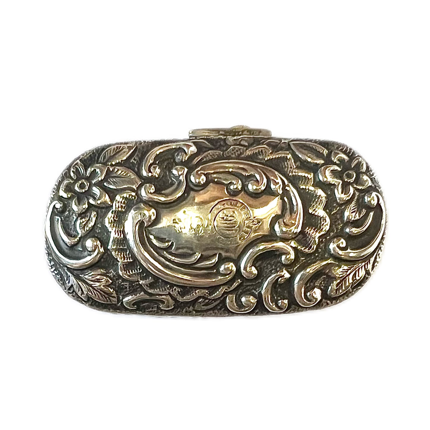 Antique leather-cased travelling inkwell with sterling silver top