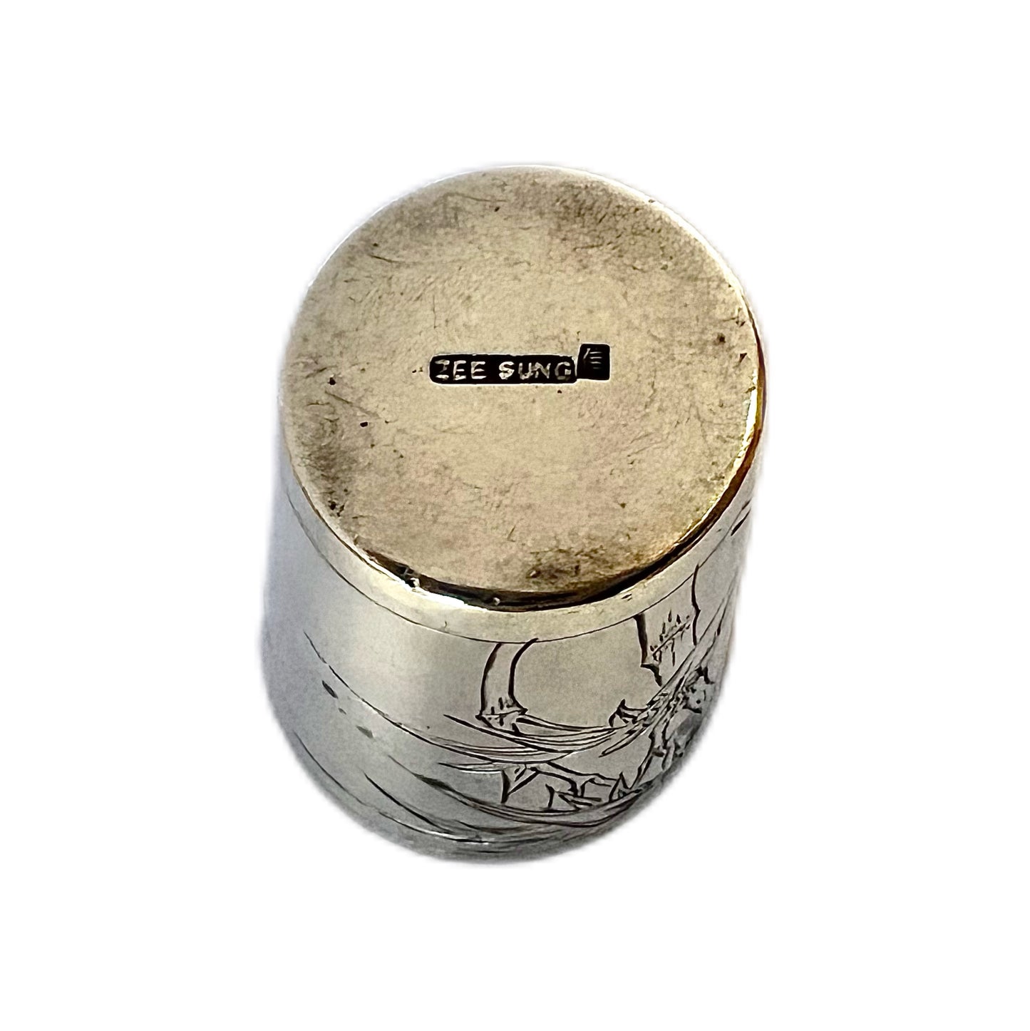 Antique Chinese export silver bamboo shot glass by Zee Sung