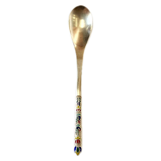 Vintage Korean .800 silver and enamel condiment spoon