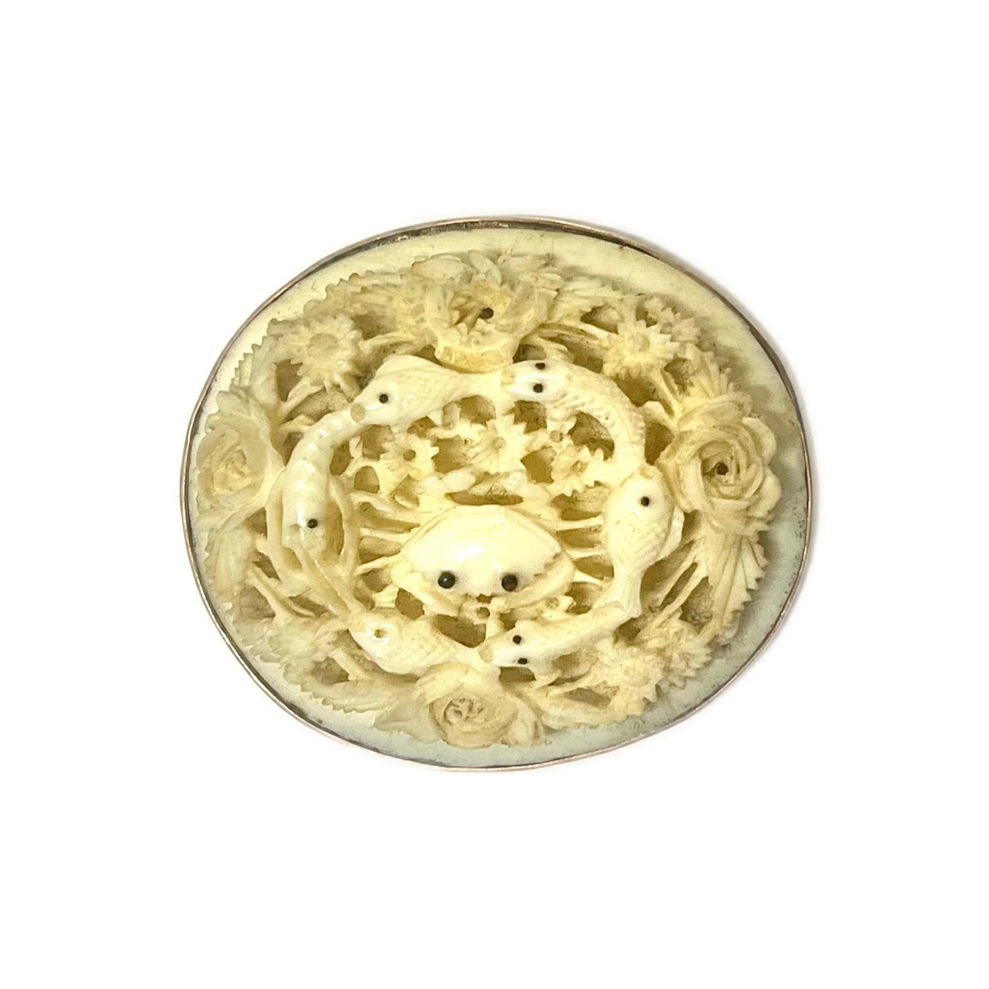 Antique Japanese 10ct gold export Ivory marine brooch