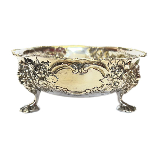 Antique Victorian sterling silver footed sugar bowl with Green Man motifs