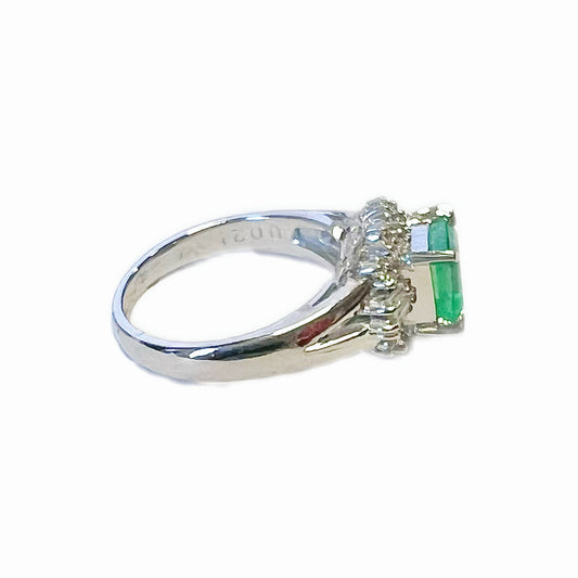 Vintage emerald, diamond and platinum ring over 2carats total gemstone weight