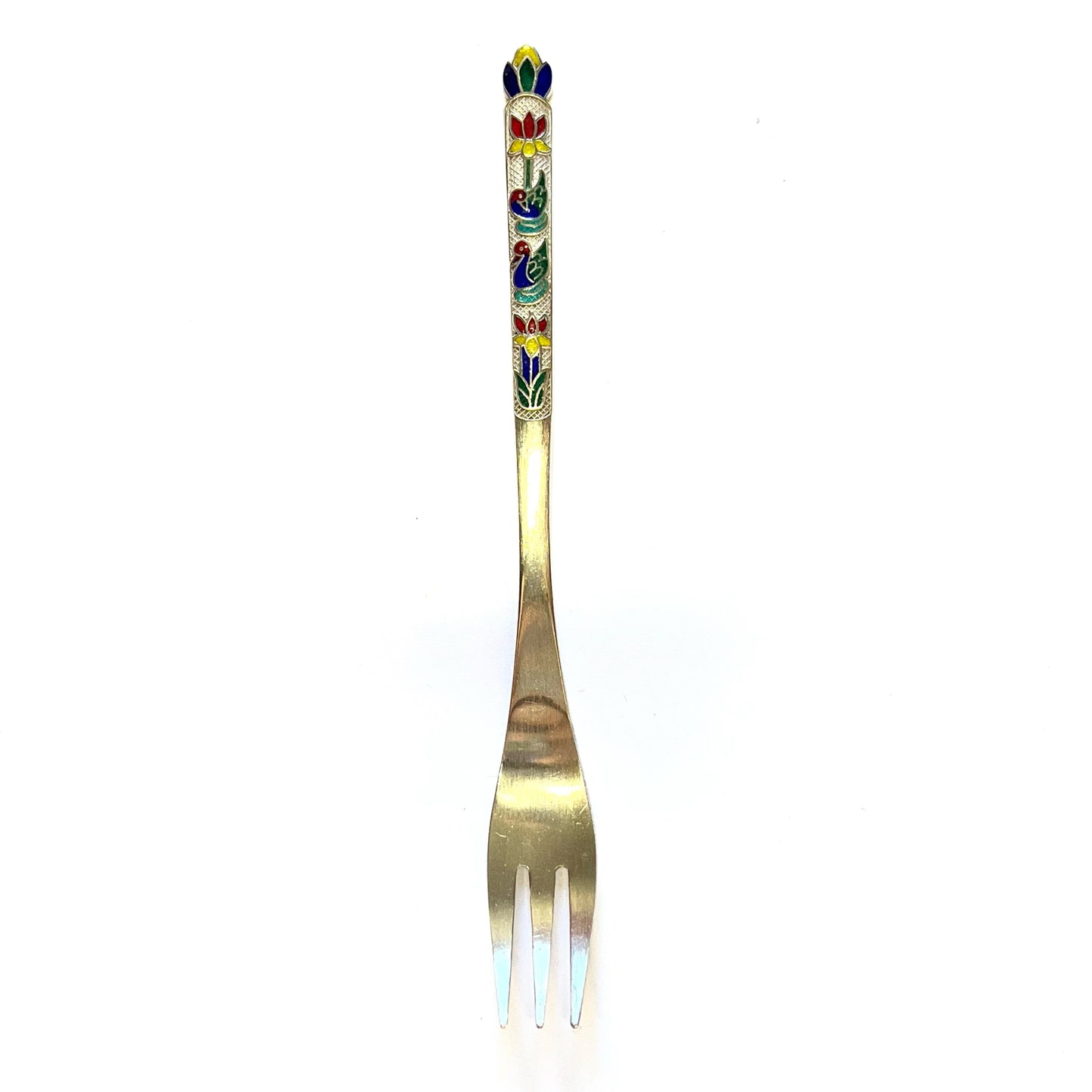 Vintage Korean .800 silver and enamel condiment fork