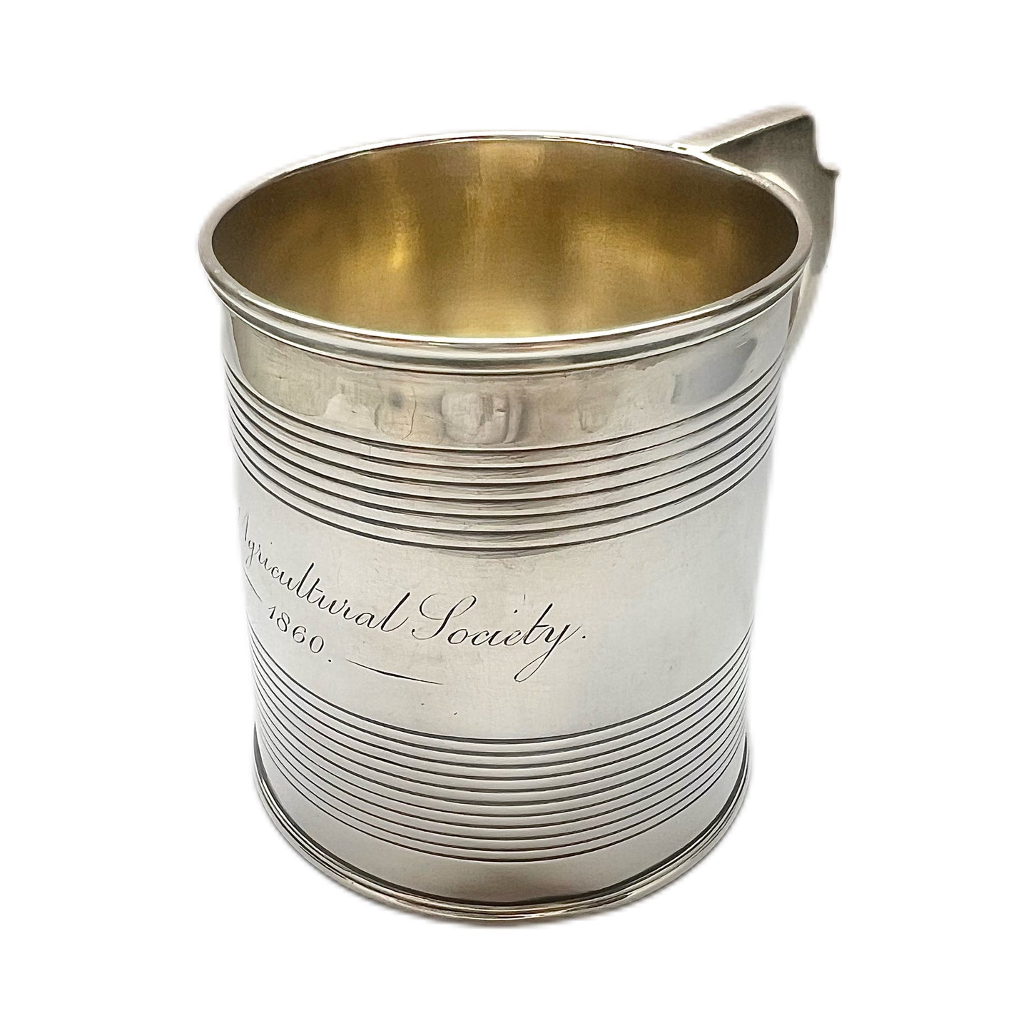 Antique George IV sterling silver half-pint mug, later inscription by the Tetney Agricultural Society circa 1860.