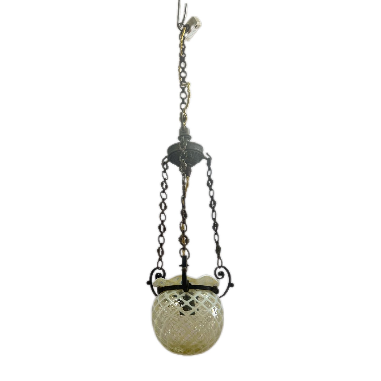 Late Victorian to early Edwardian hand-blown uranium glass and brass pendant light