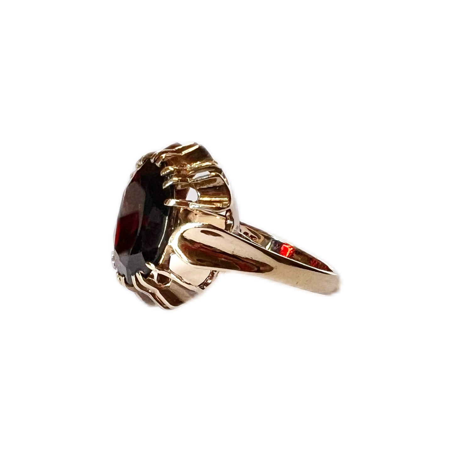 Midcentury Statement 9ct Gold and Garnet Cocktail Ring