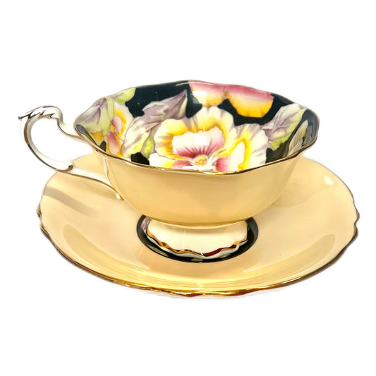 Near antique 1930s Paragon Yellow Pansy teacup and saucer as found