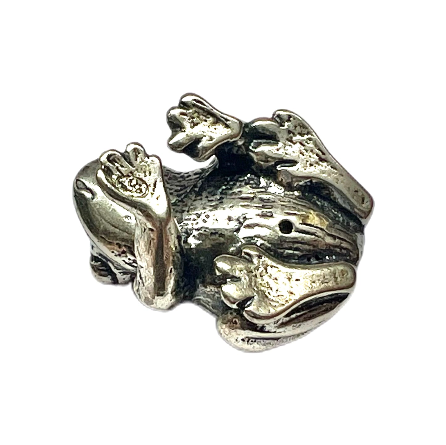 Vintage miniature novelty figural silver frog figurine