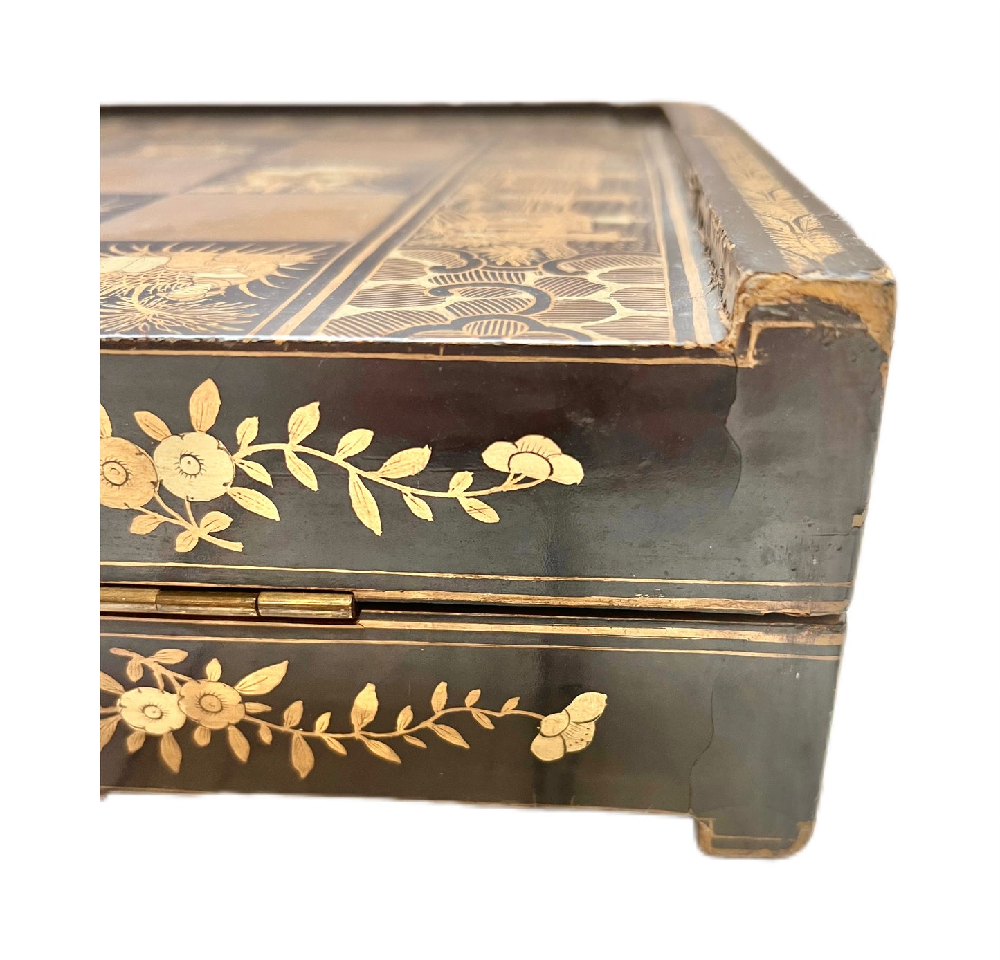 19th century lacquer and ivory Chinese export folding chessboard and backgammon gaming box