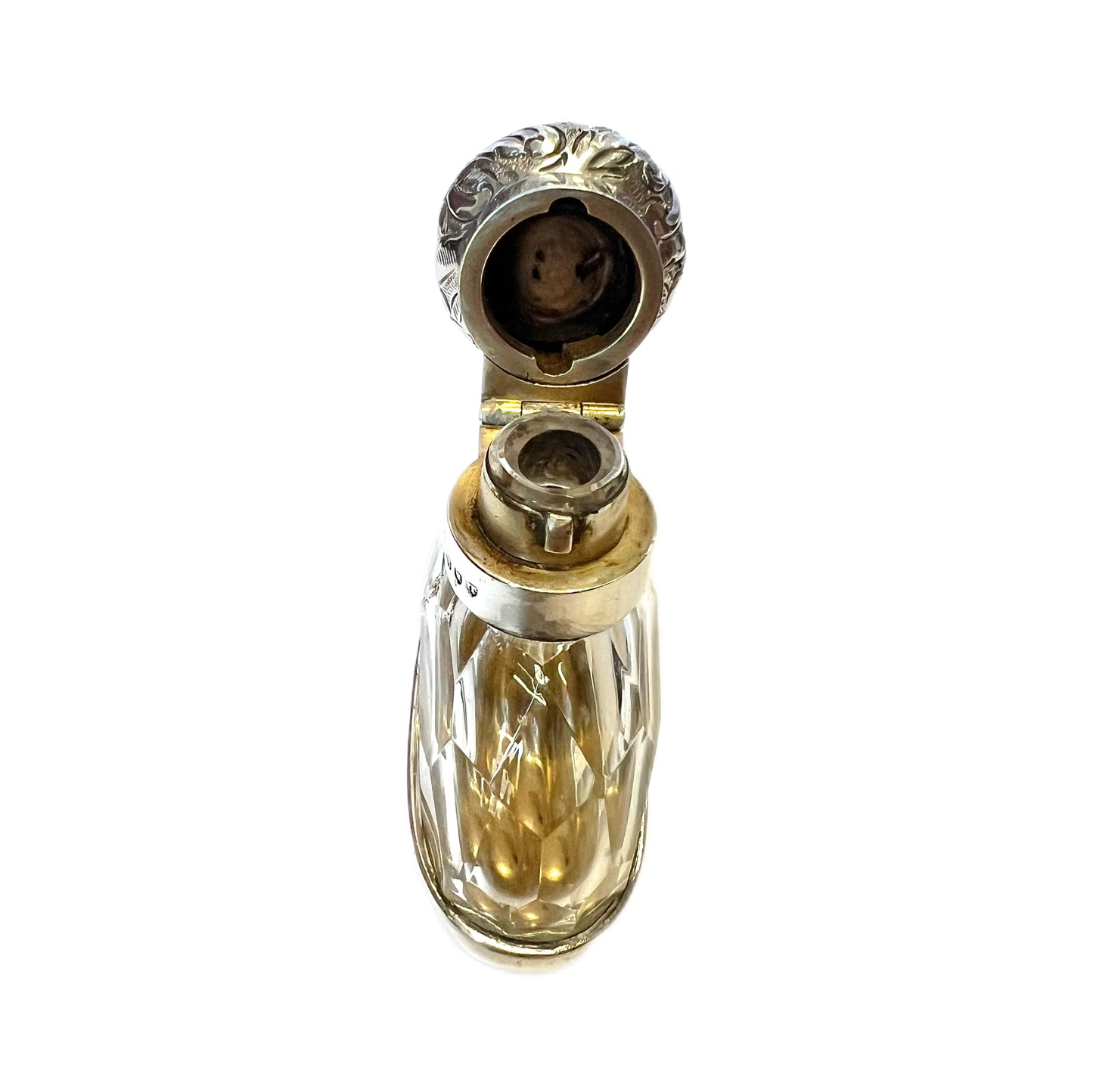 Antique Victorian sterling silver and cut glass ladies flask