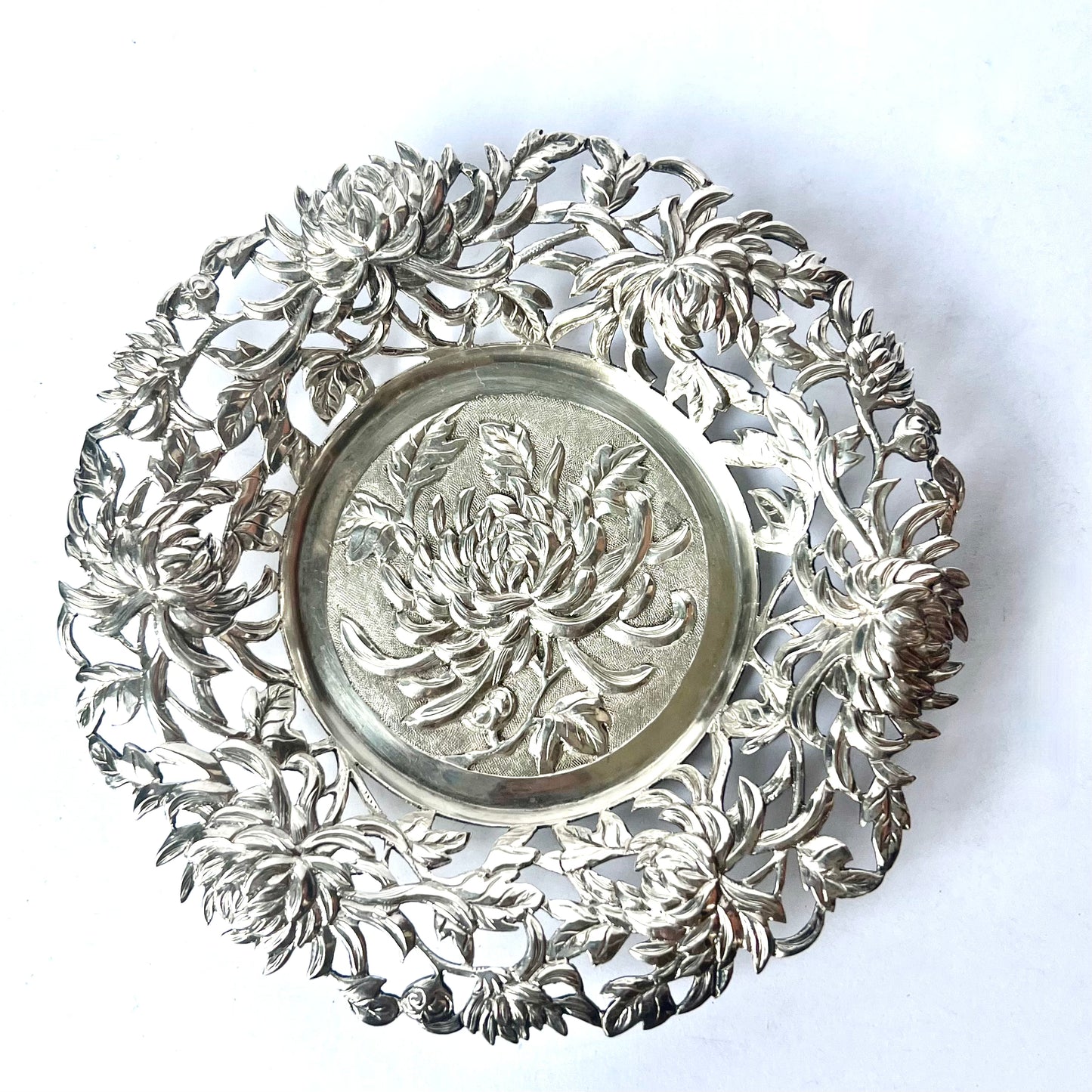 Stunning antique Chinese export silver trinket dishes (sold individually), marks for Wang Hing and Shao Ji