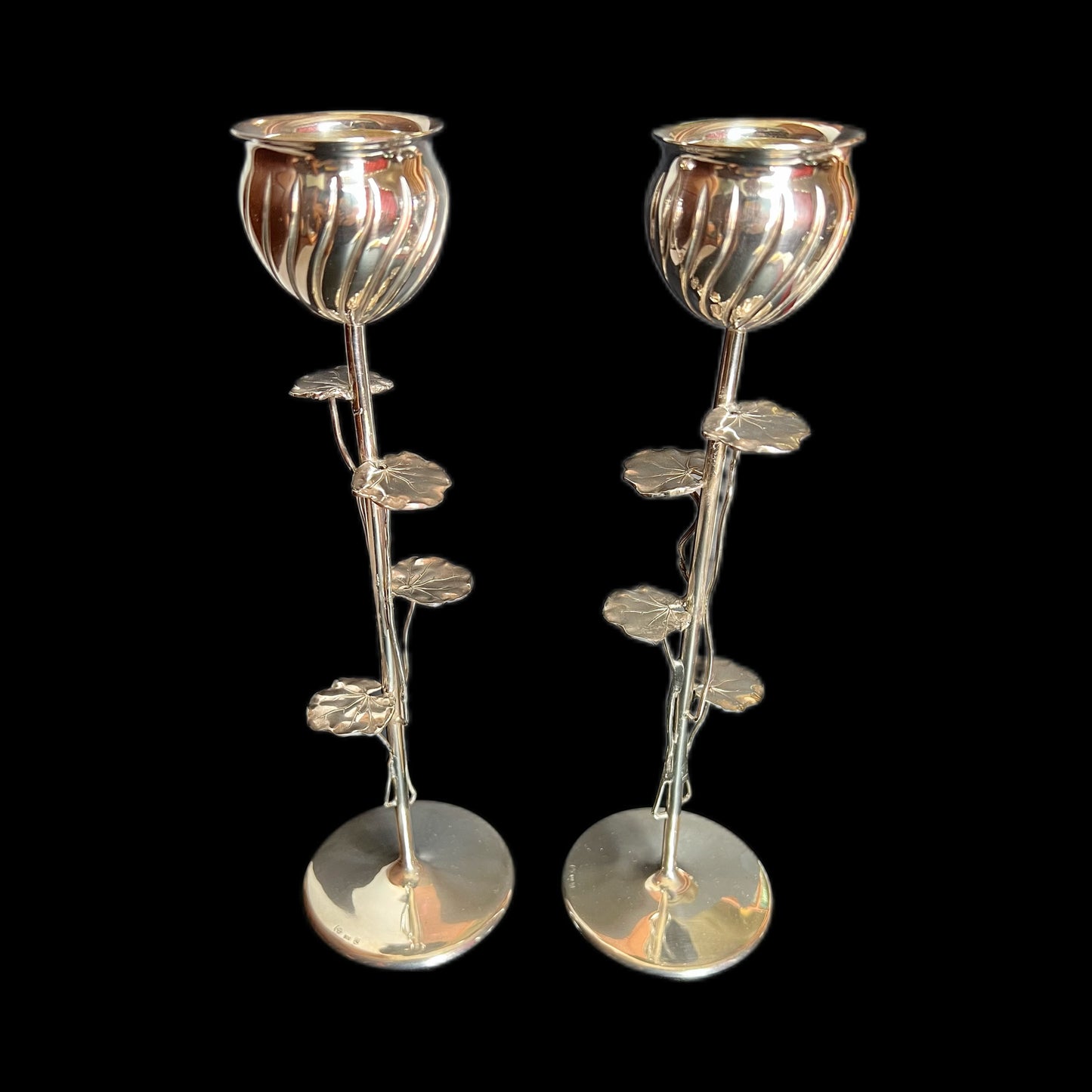 Pair of early 20th century Continental European .800 silver lotus candlesticks