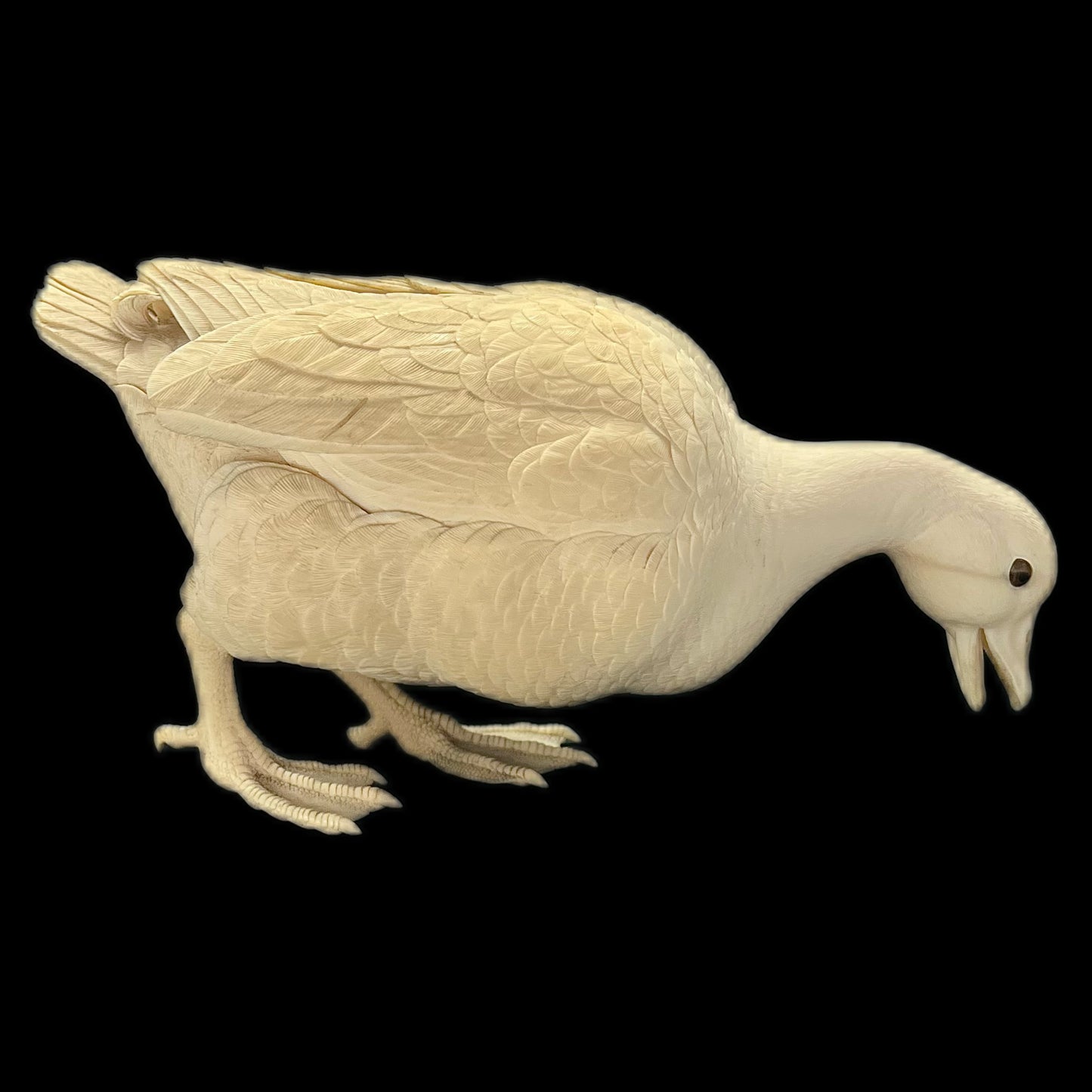 Large and highly important Meiji period Tokyo School ivory duck okimono by Miura Kōfū, Mitsukaze