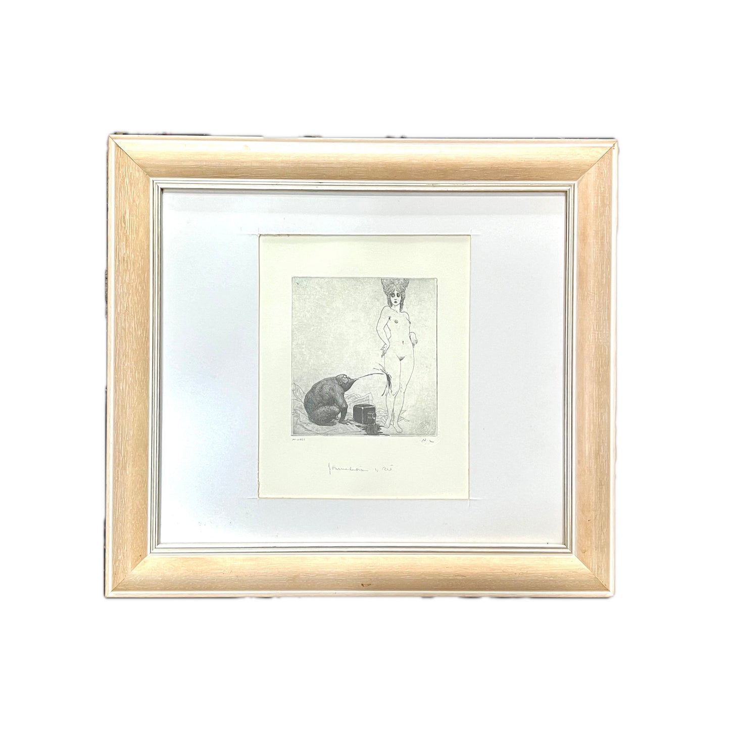 Vintage 20th century Norman Lindsay facsimile etching titled “Journalism & Art” circa 1999
