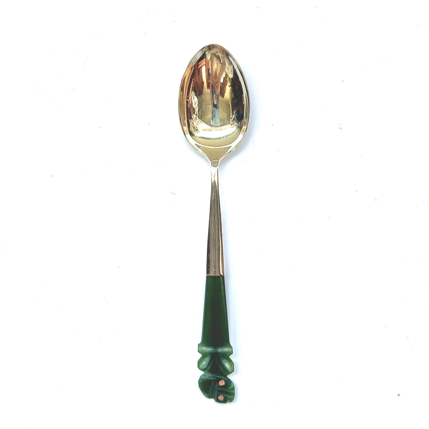 Antique New Zealand sterling silver and nephrite tea spoon, marks for Birmingham, James Swann & Son