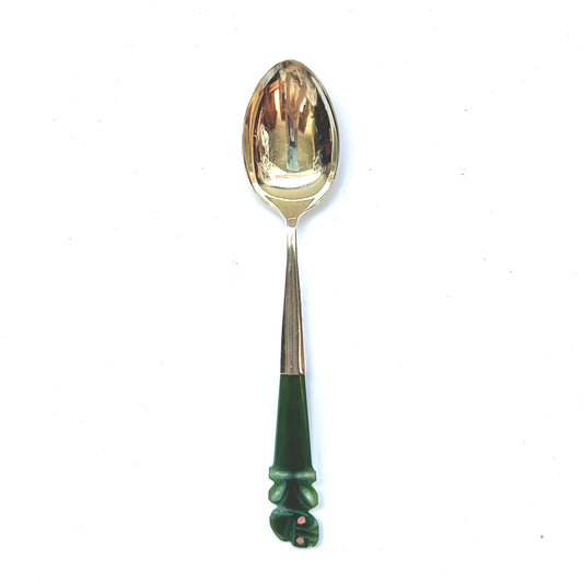 Antique New Zealand sterling silver and nephrite tea spoon, marks for Birmingham, James Swann & Son