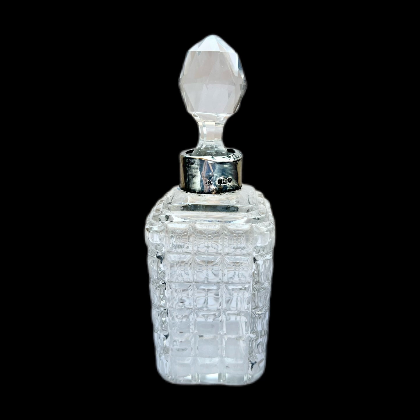 Antique Edwardian cut glass and sterling silver toiletry /scent bottle, London 1907