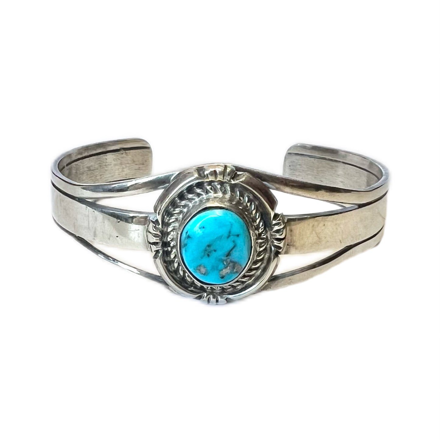 Vintage L. James Navajo sterling silver and turquoise cuff bracelet