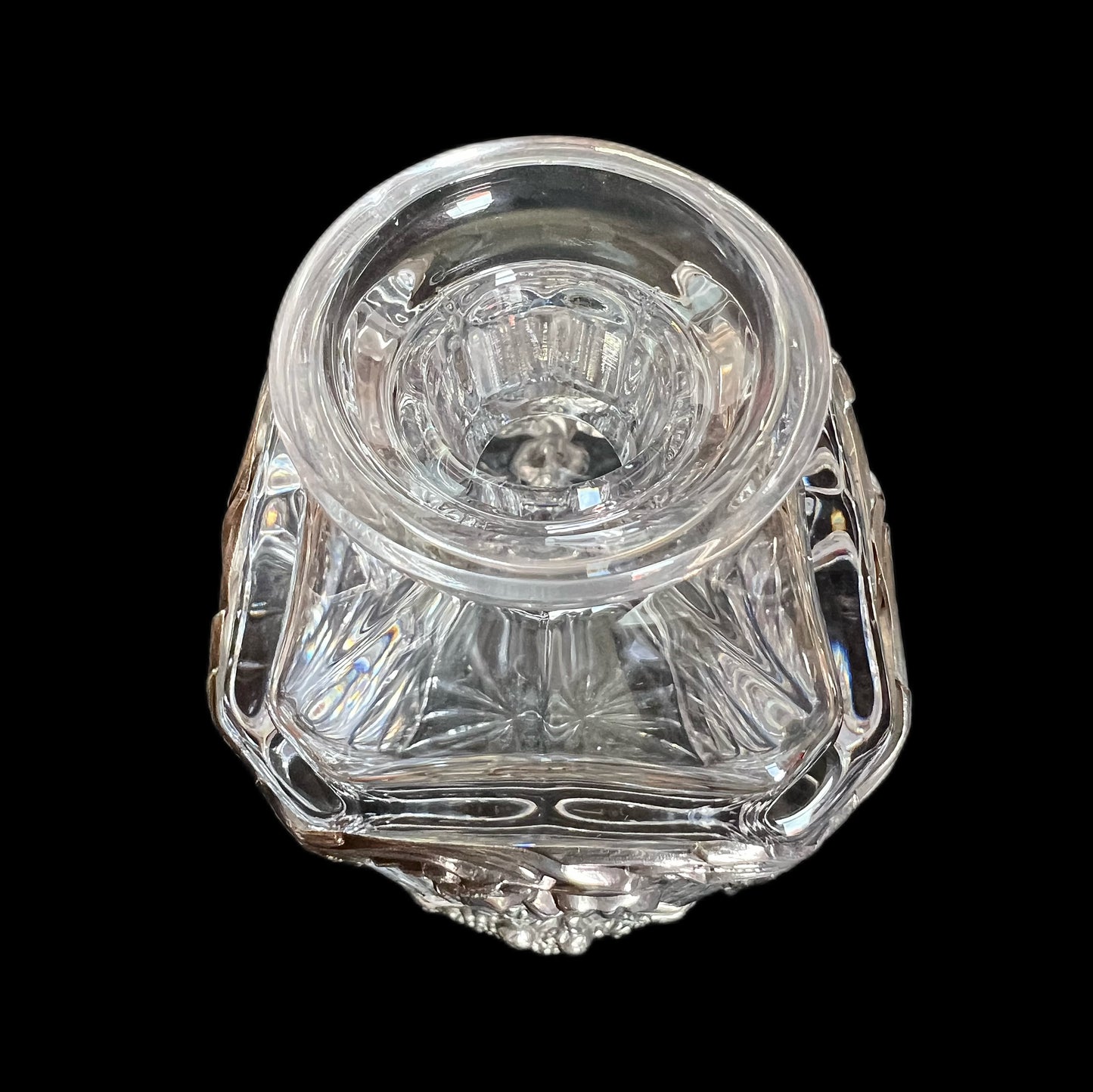 Vintage Atlantis Portugal crystal decanter with sterling silver caged overlay
