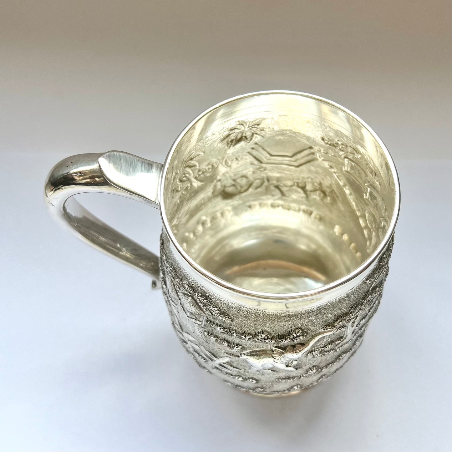 Vintage near Antique 1920s to 1930s British Raj Anglo-Indian sterling silver tankard, Calcutta silver