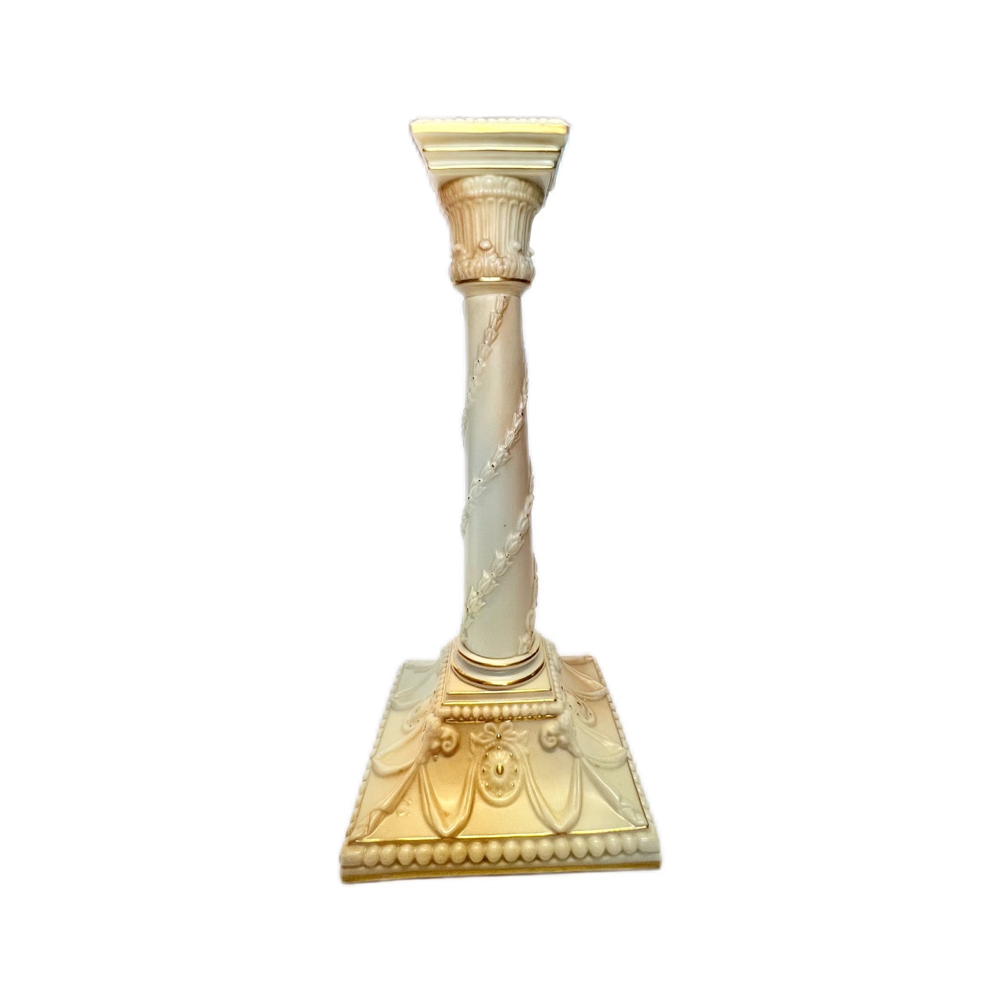 Antique Victorian Royal Worcester Blush Ivory neoclassical column candlestick