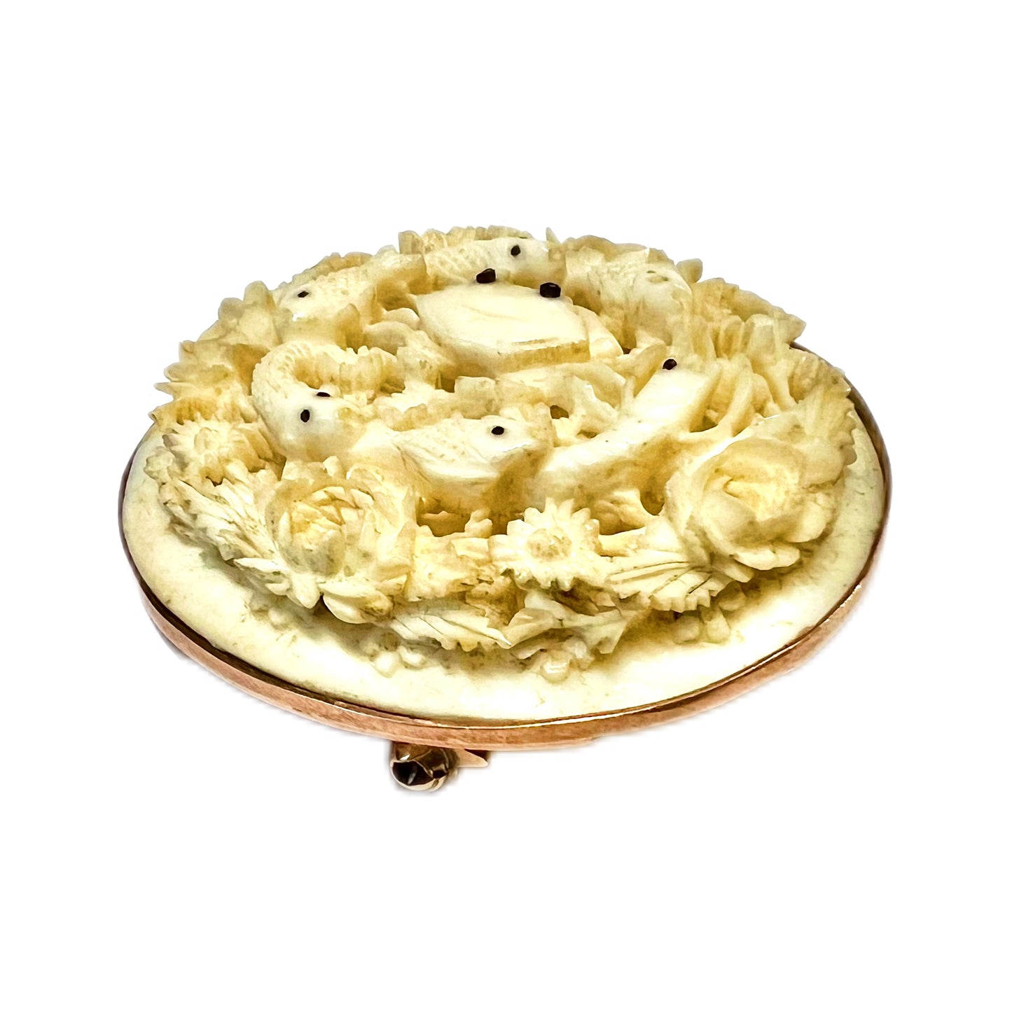 Antique Japanese 10ct gold export Ivory marine brooch