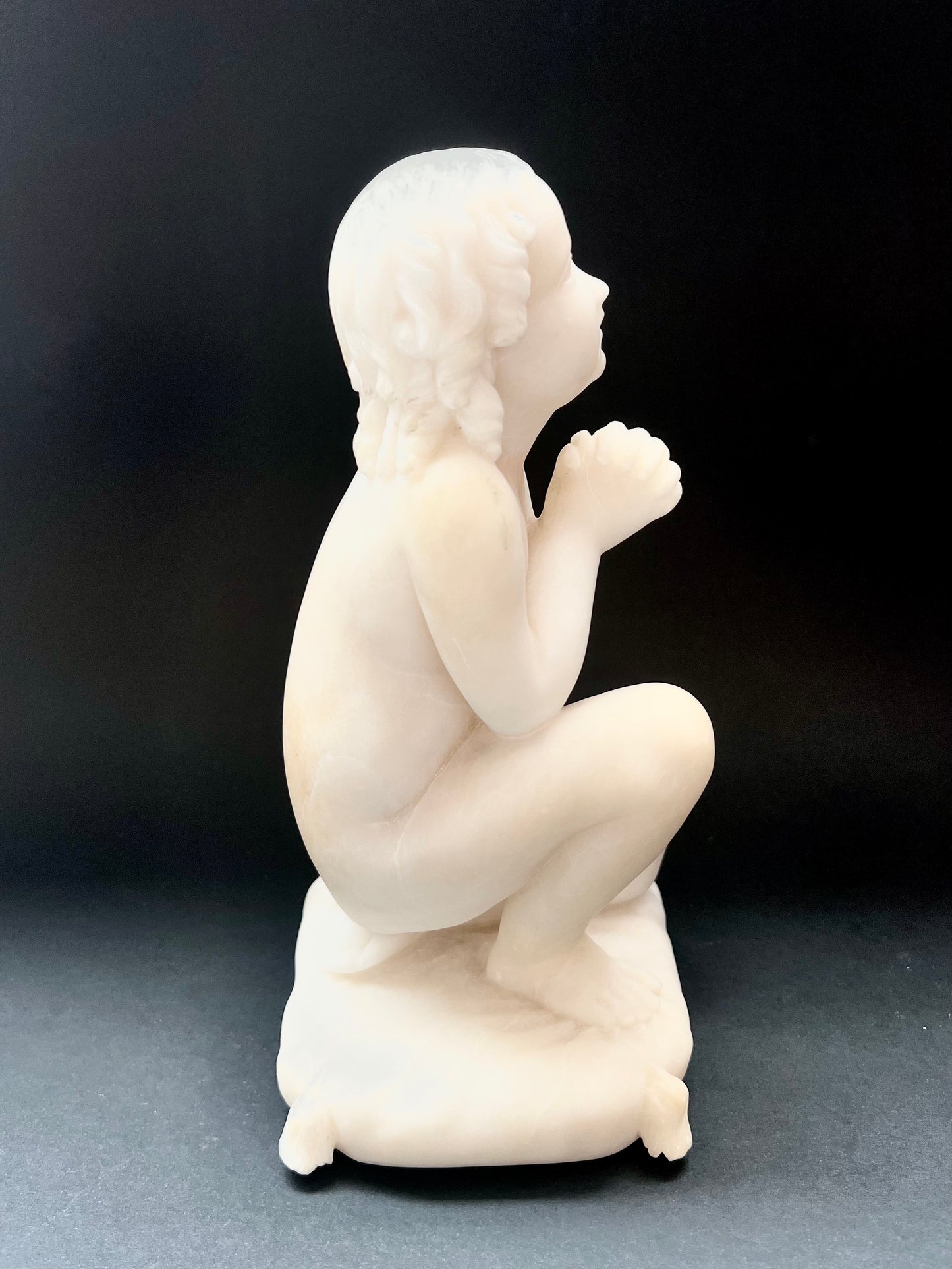 19th century antique alabaster sculpture after Luigi Pamplona’s Praying Boy