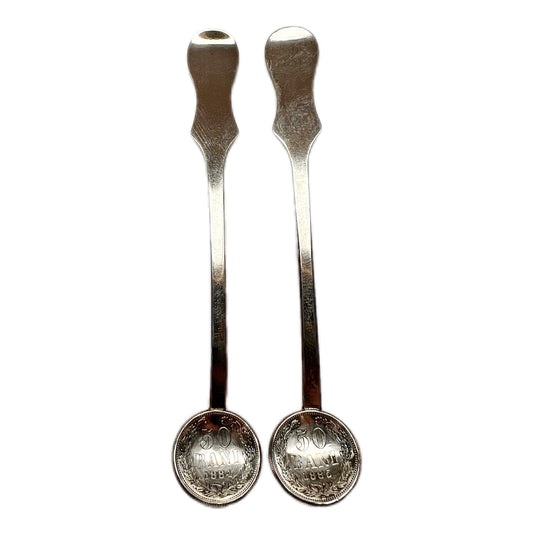 Two Romanian 50 Bani coin spoons circa 1884 and 1885