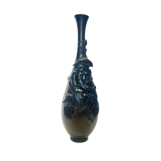 Antique 19th century Edo period Japanese bronze vase by Juko Toshimitsu (signed Juko)