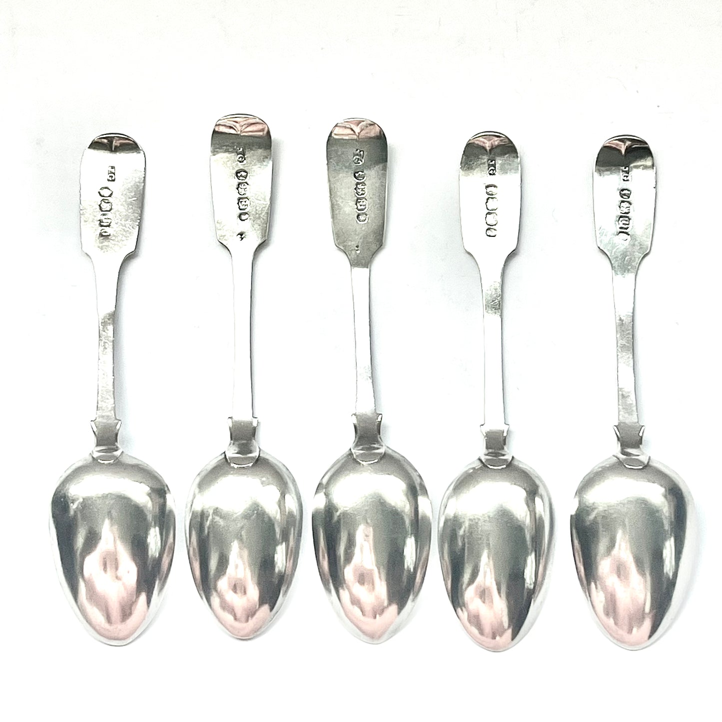 5 把维多利亚早期英国省级银勺，带有约西亚·格雷戈里的标记，埃克塞特，1845 年