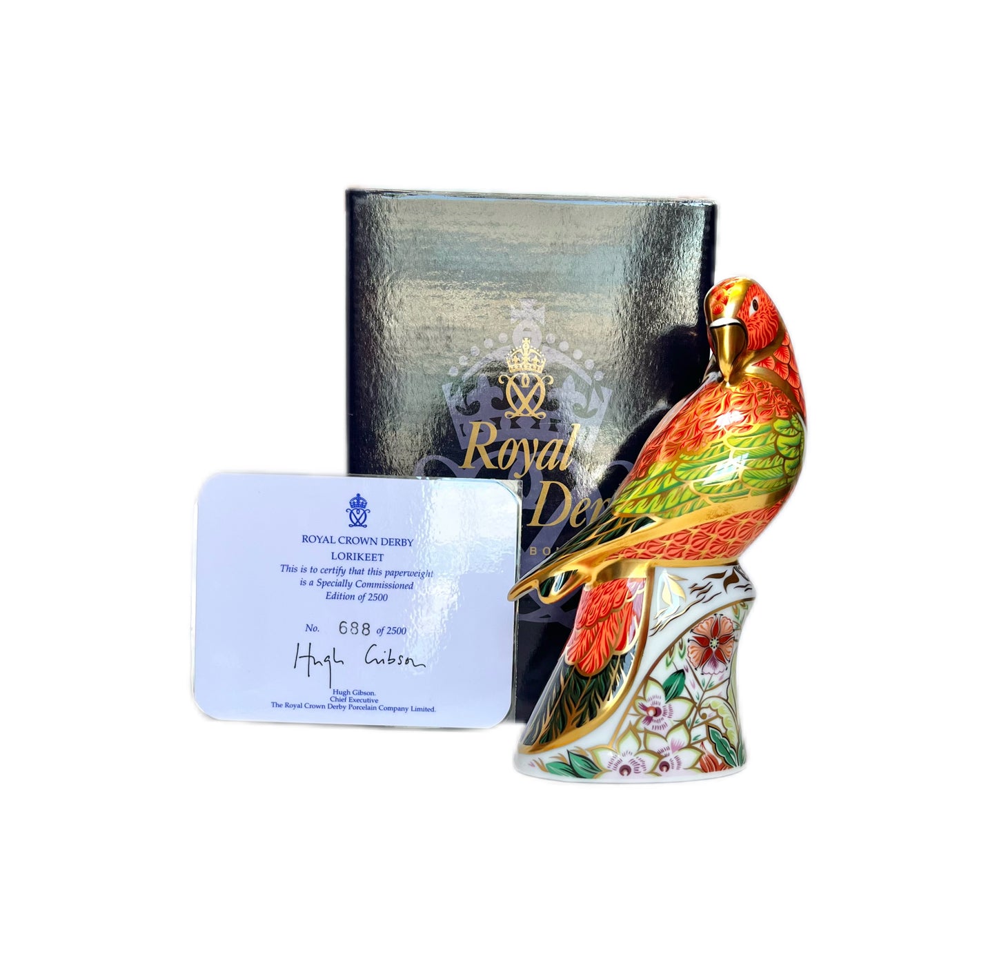 Royal Crown Derby ‘Lorikeet’ paperweight figurine w/ box and certificate