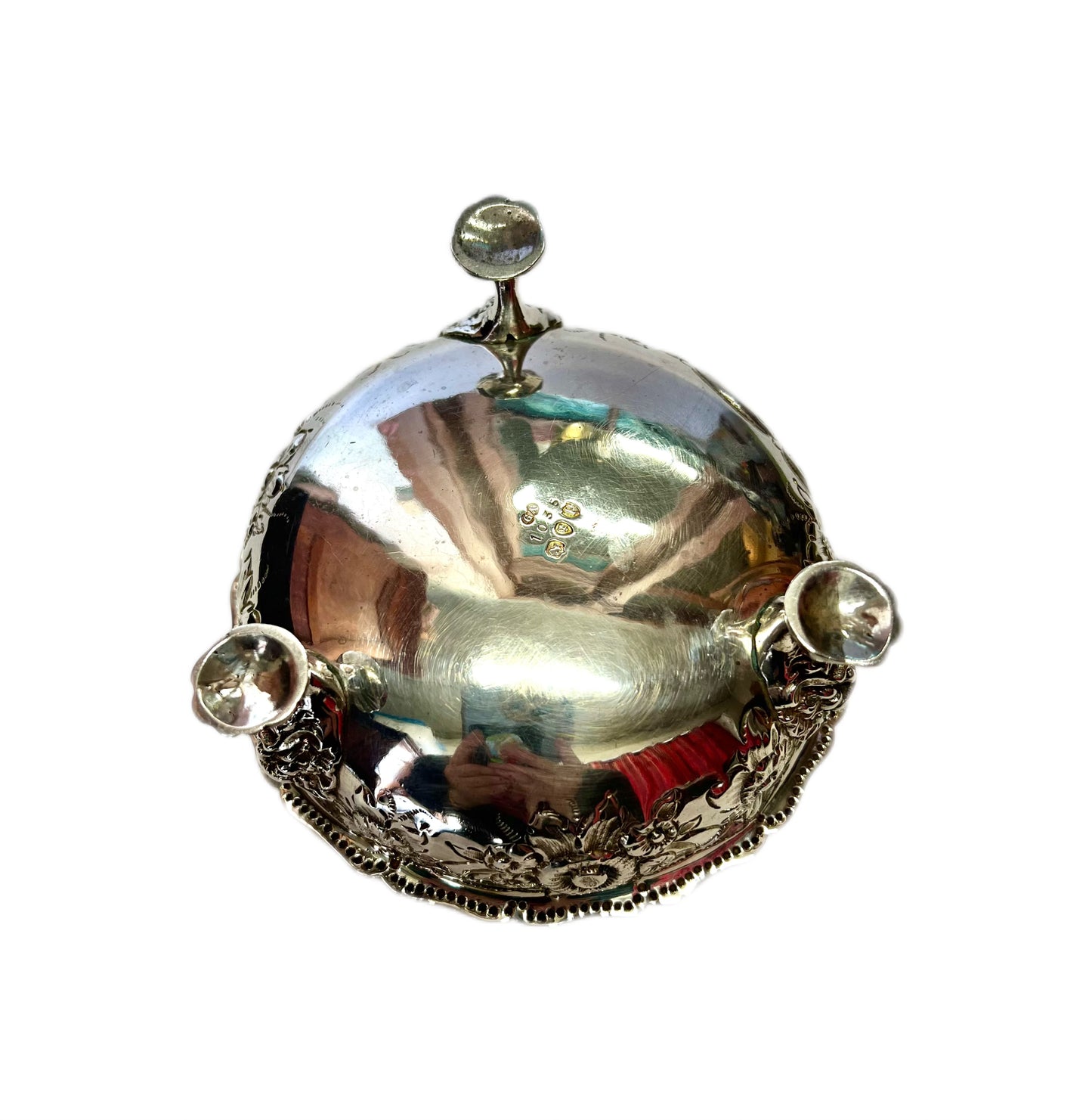 Antique Victorian sterling silver footed sugar bowl with Green Man motifs