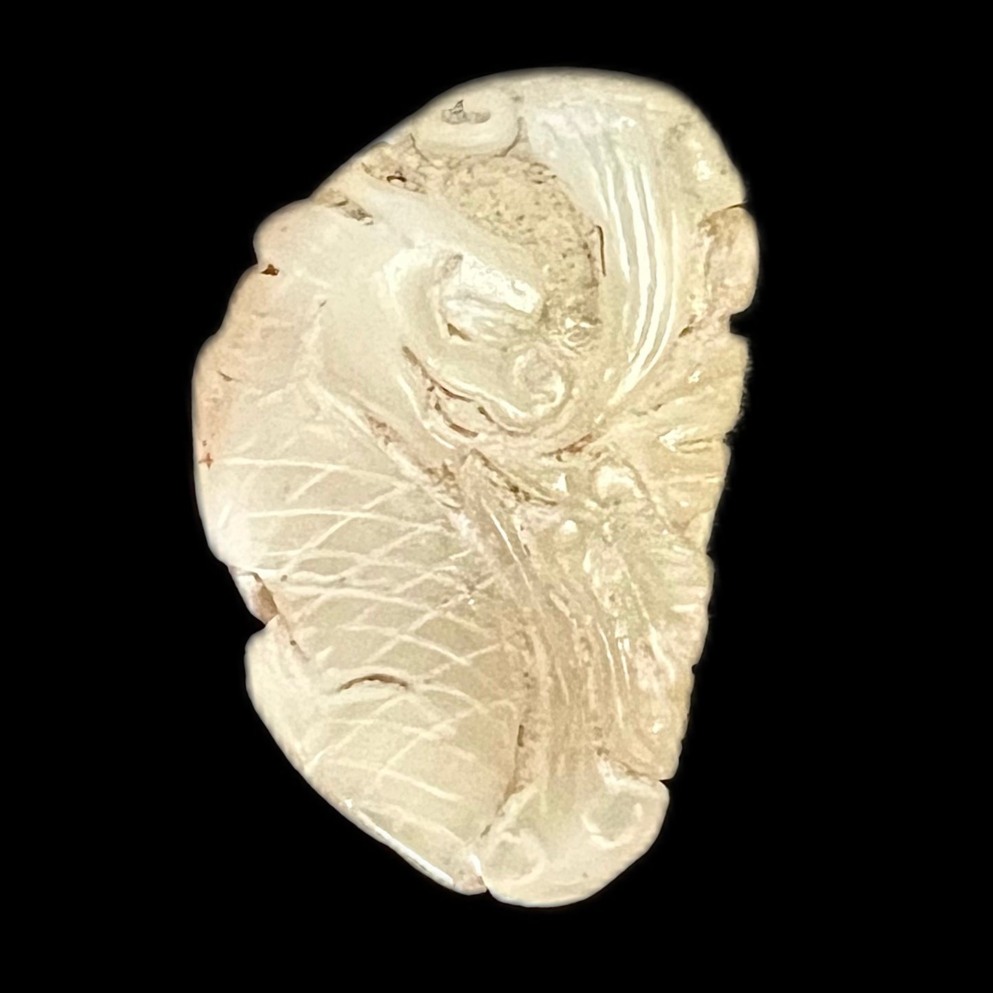Vintage white jade dragon-carp pendant