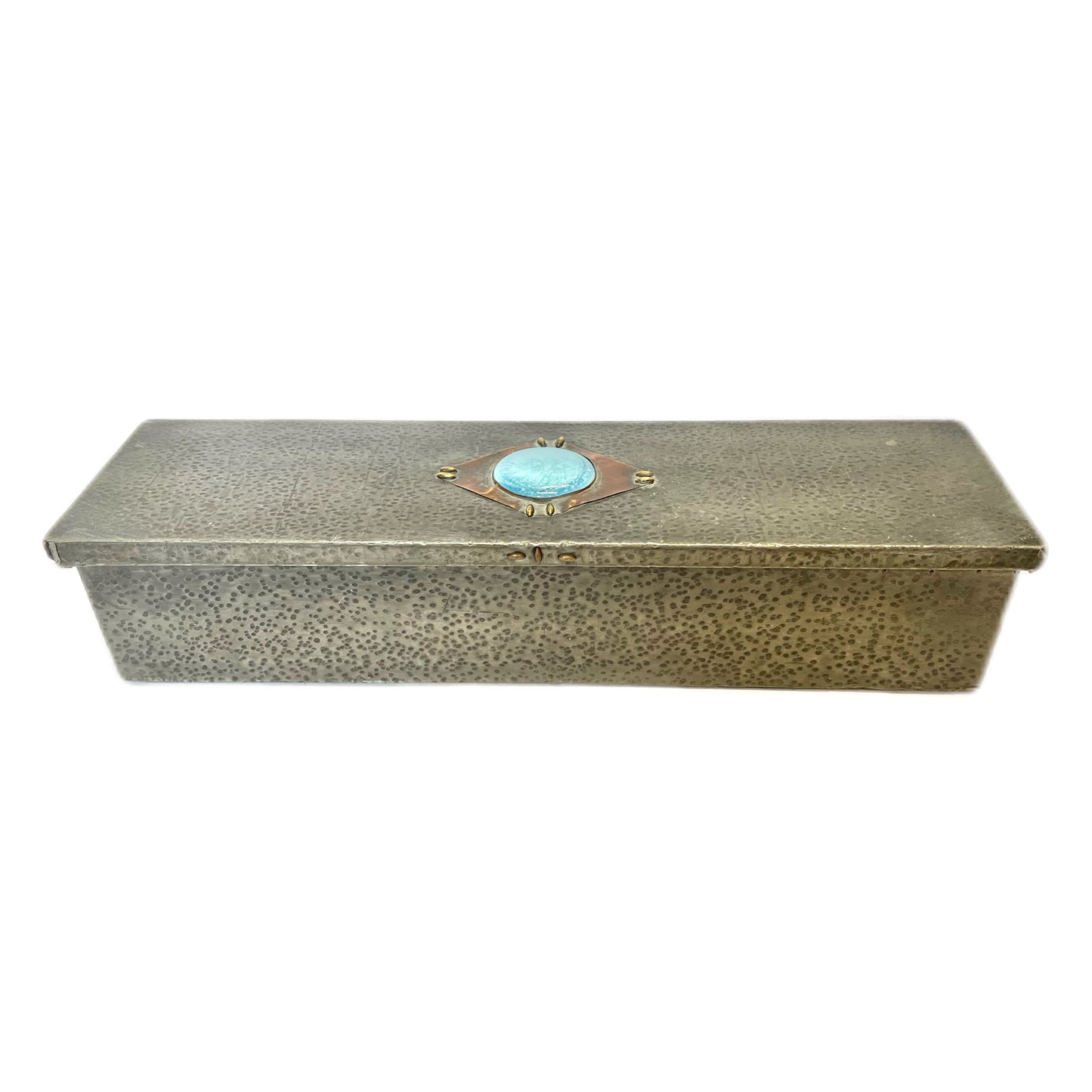 Antique British Arts & Crafts white metal and timber box