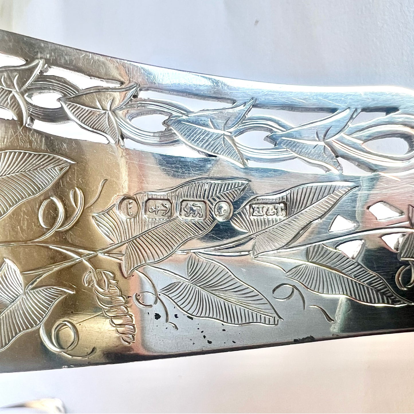 High Victorian sterling silver and ivory fish servers, Hilliard and Thomason