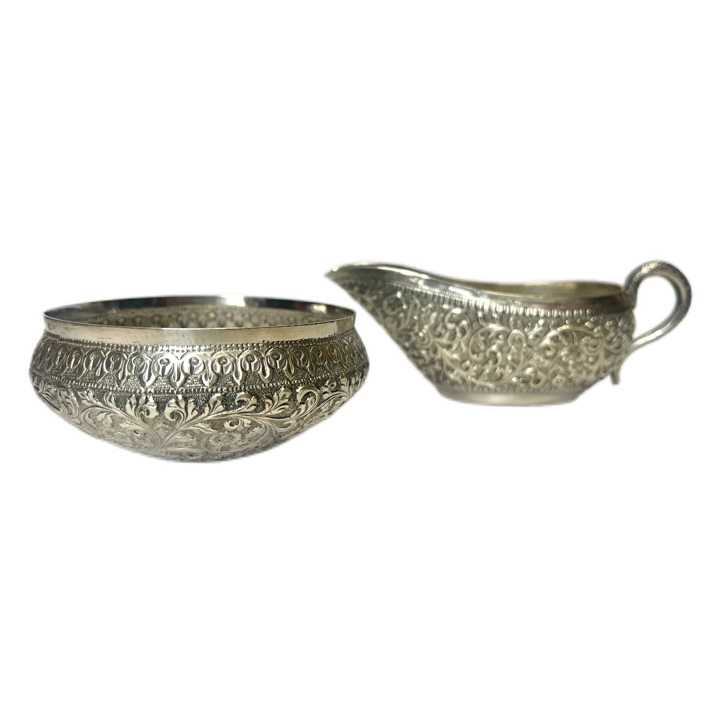 Antique Anglo Indian Raj period Kutch silver jug and bowl