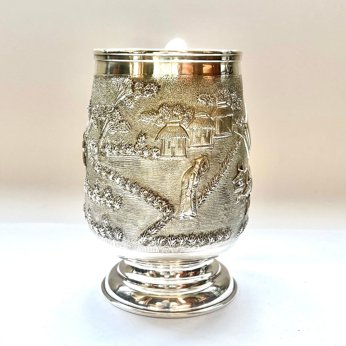 Vintage near Antique 1920s to 1930s British Raj Anglo-Indian sterling silver tankard, Calcutta silver