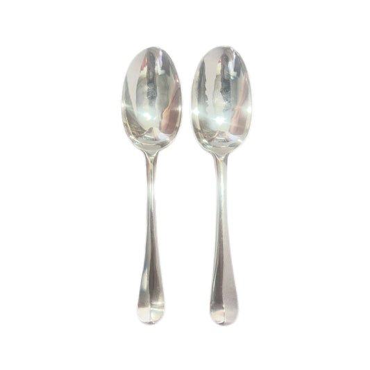 Pair of antique George II crested sterling silver tablespoons