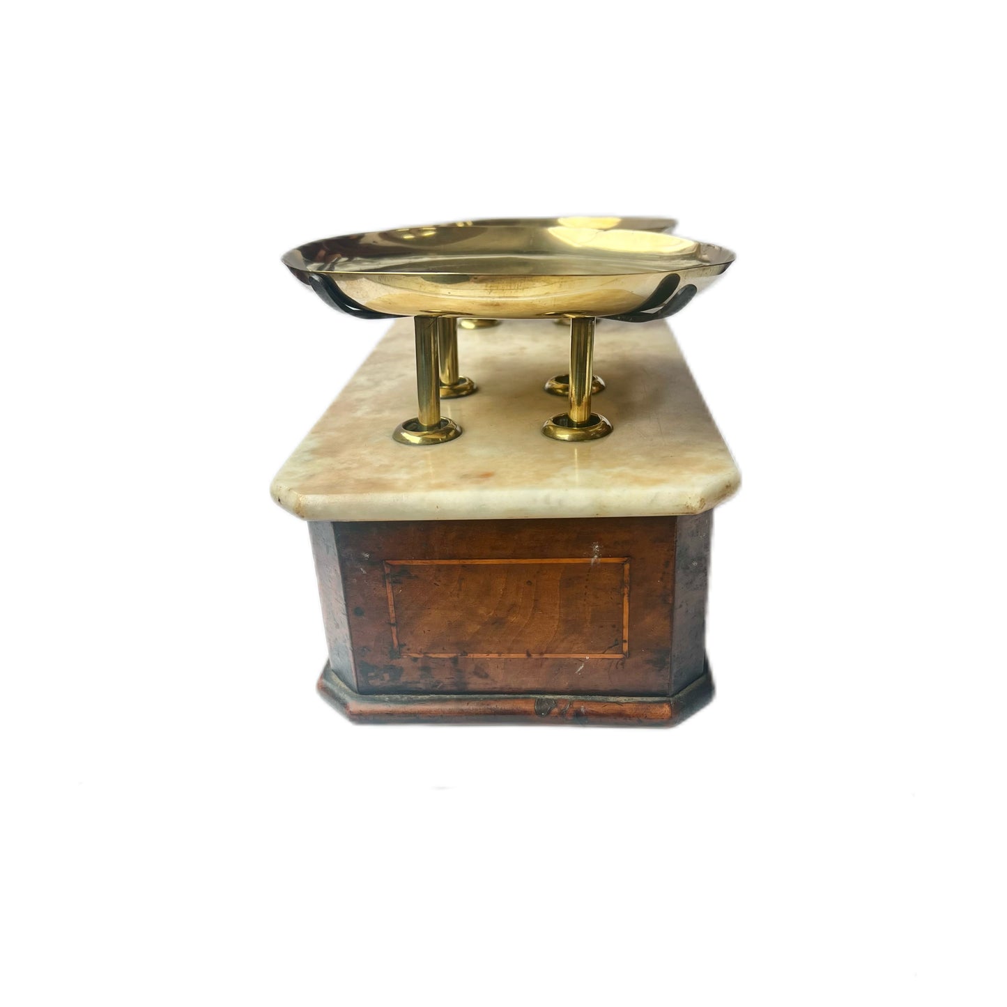 Antique set of South African brass, timber and marble apothecary scales